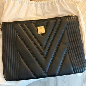 MCM Black Chevron Leather Pouch